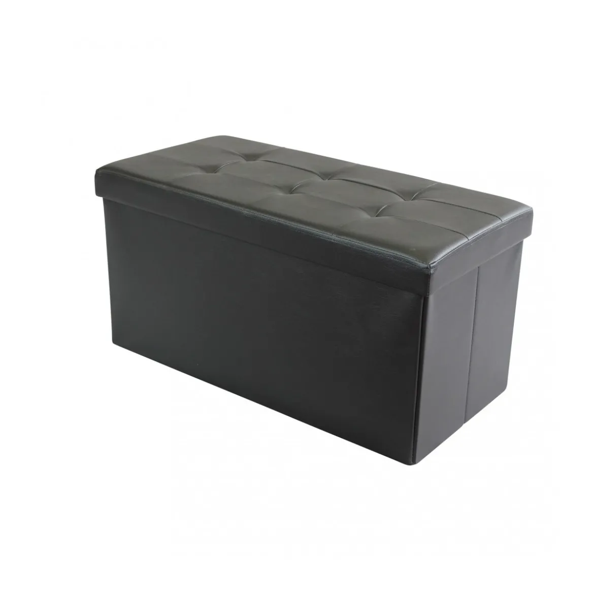 Pouf Contenitore Poggiapiedi in Ecopelle Nero Rettangolare 76x38 cm