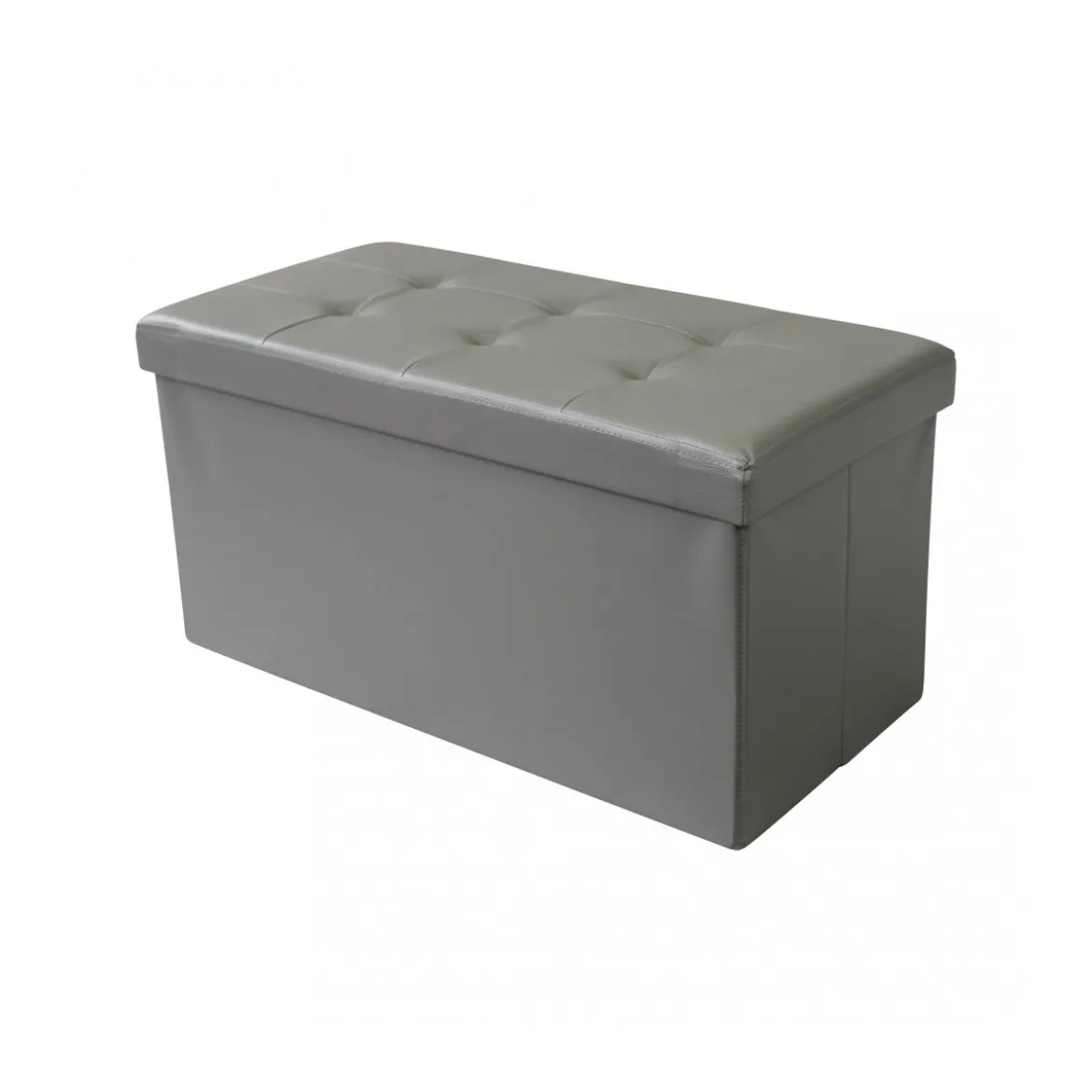 Pouf Contenitore Poggiapiedi in Ecopelle Grigio Rettangolare 76x38 cm