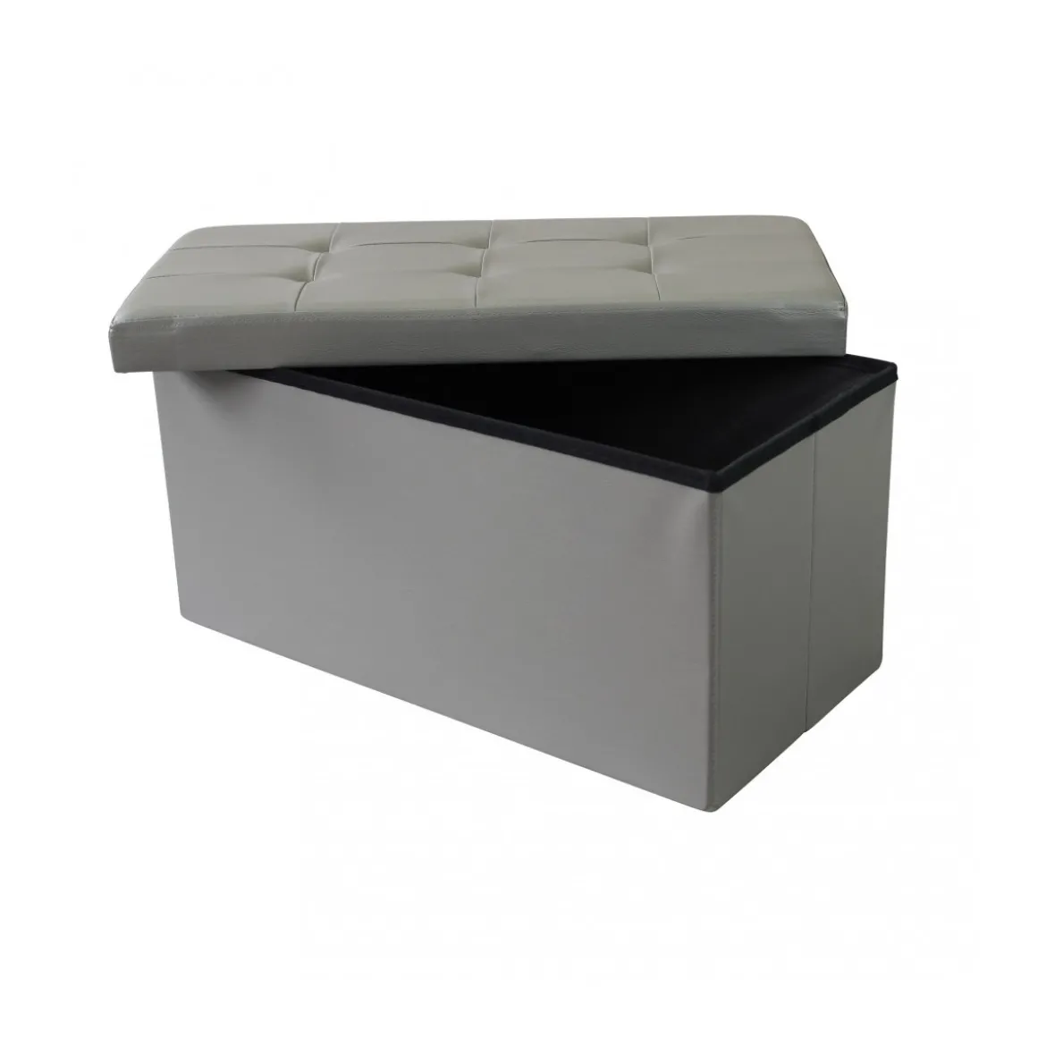 Pouf Contenitore Poggiapiedi in Ecopelle Grigio Rettangolare 76x38 cm
