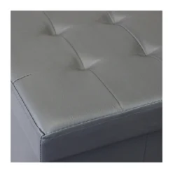 Pouf Contenitore Poggiapiedi in Ecopelle Grigio Rettangolare 76x38 cm