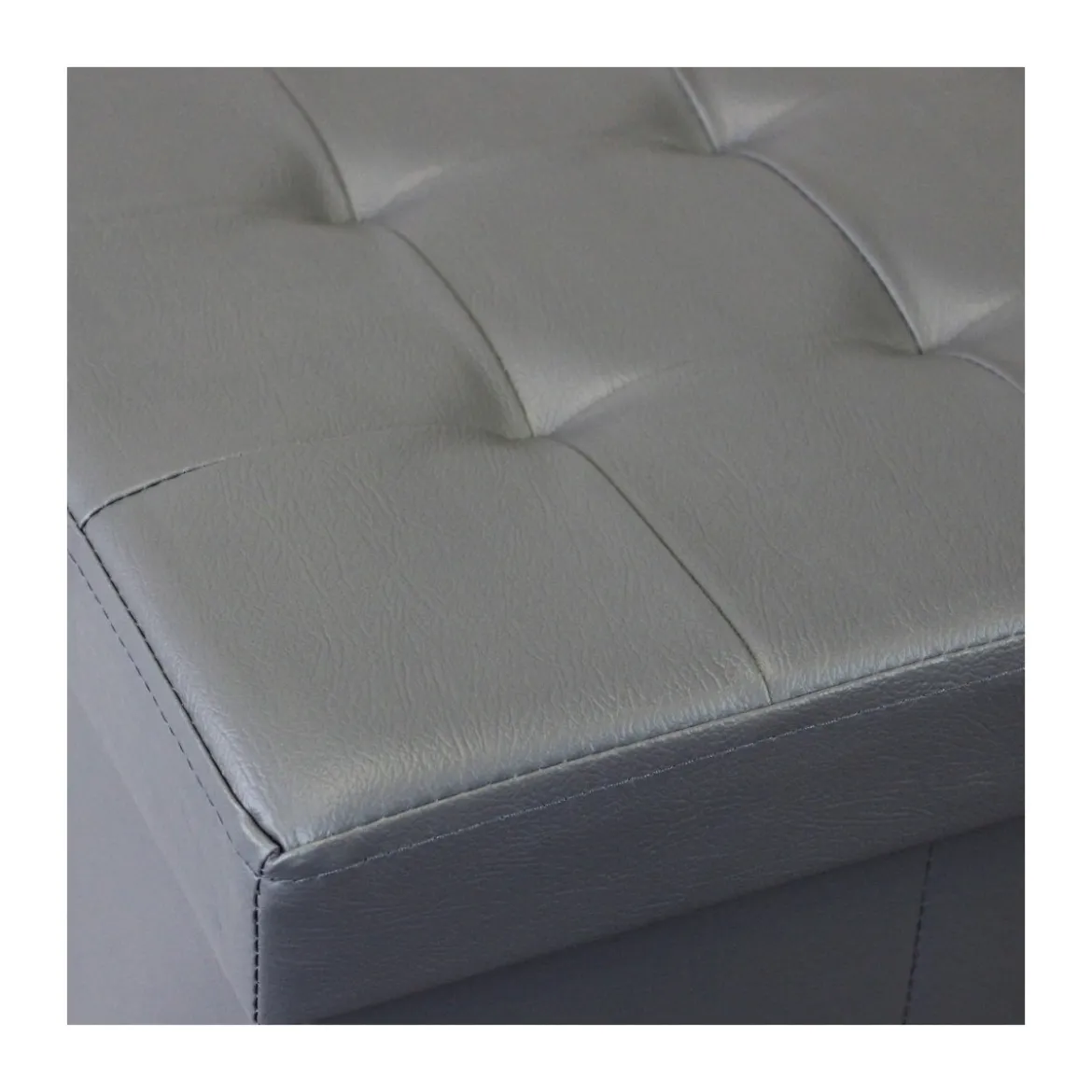 Pouf Contenitore Poggiapiedi in Ecopelle Grigio Rettangolare 76x38 cm