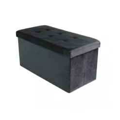 Pouf Contenitore Poggiapiedi per Soggiorno Nero Rettangolare 76x38 cm