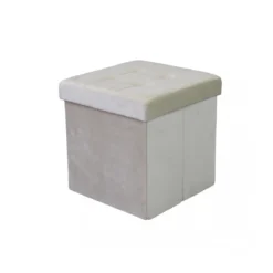 Pouf Contenitore quadrato in Velluto Beige 38 x 38 x 38 cm