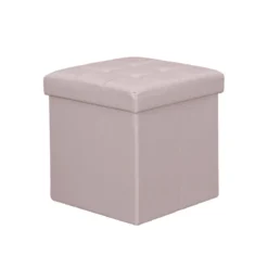 Pouf Contenitore quadrato in Ecopelle Rosa Pallido 38 x 38 x 38 cm