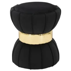 Pouf Imbottito in Velluto Nero Oro da Soggiorno Camera da Letto