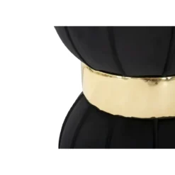 Pouf Imbottito in Velluto Nero Oro da Soggiorno Camera da Letto