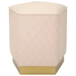 Pouf Imbottito Similpelle Trapuntata Rosa Oro Salotto Camera da Letto