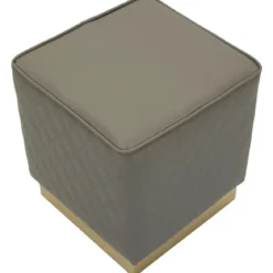 Pouf Imbottito Similpelle Trapuntata Grigio Oro Salotto Camera da Letto