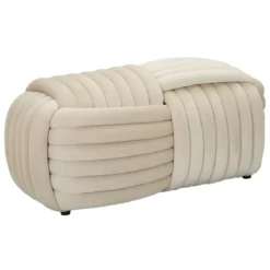 Pouf Panca Velluto Crema Rettangolare Elegante Salotto Camera da Letto