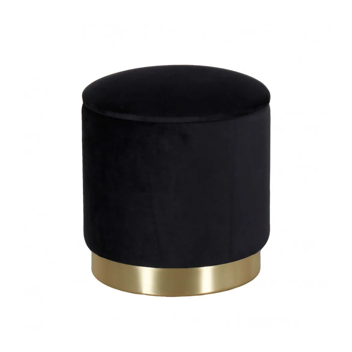 Pouf Poggiapiedi Rotondo da Salotto in Velluto Nero base oro