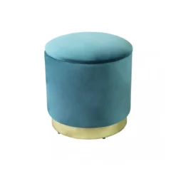 Pouf Poggiapiedi Rotondo da Salotto in Velluto Verde base oro
