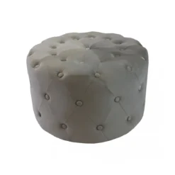 Pouf Poggiapiedi Rotondo in Velluto Tortora 67 x 41 cm
