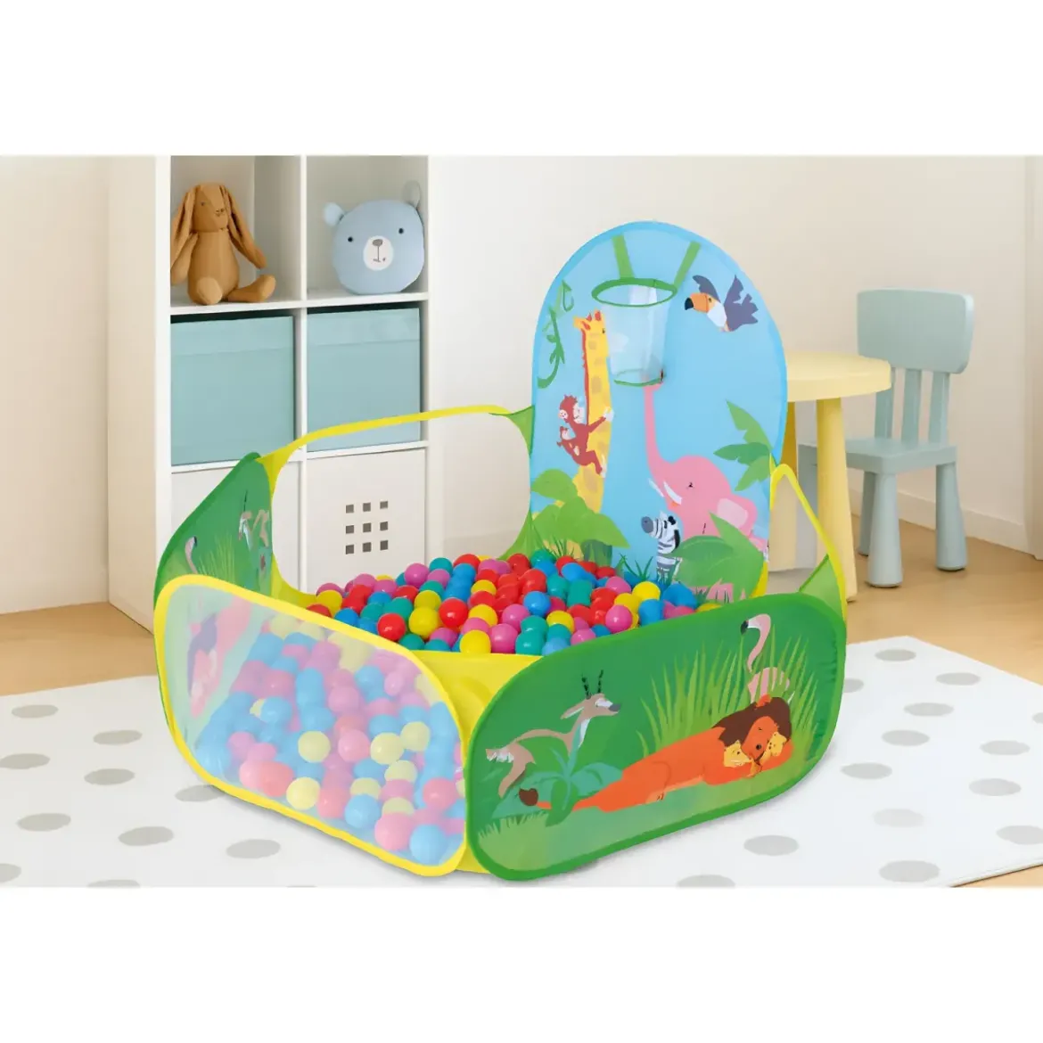 Recinto Pop-up per Bambini Richiudibile con Canestro e Palline Colorate