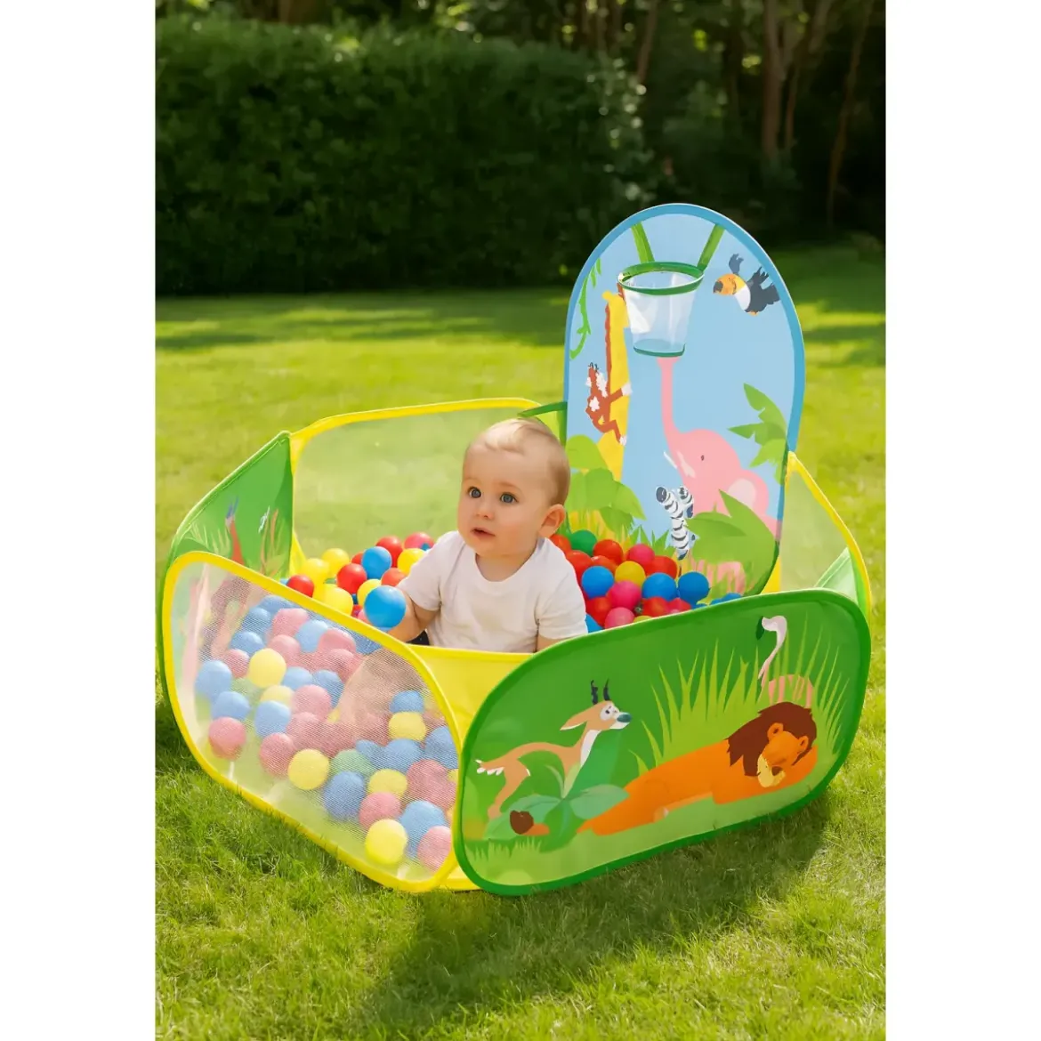 Recinto Pop-up per Bambini Richiudibile con Canestro e Palline Colorate