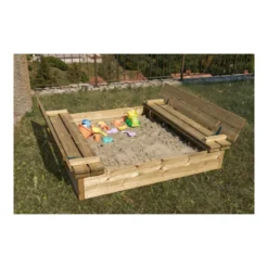 Sabbiera per Bambini in Legno 120x120 cm Gioco Sabbia Giardino Esterno Coperchio