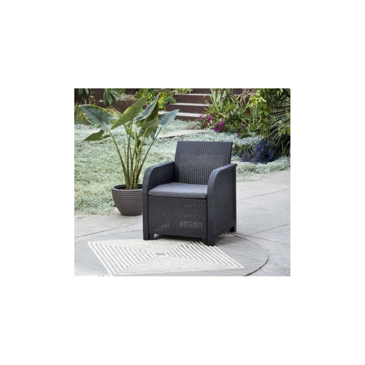Salotto da Esterno Effetto Rattan Grafite Lounge Divano con Cuscini