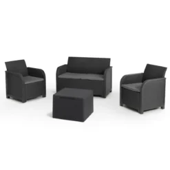 Salotto da Esterno Effetto Rattan Grafite Lounge Divano con Cuscini