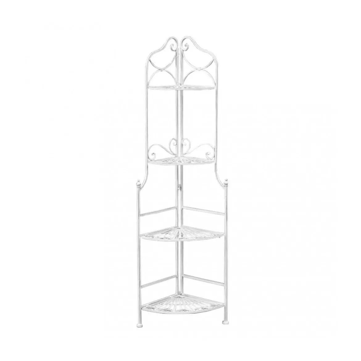 Scaffale Portapiante ad Angolo con 4 Ripiani Bianco in Metallo Antico