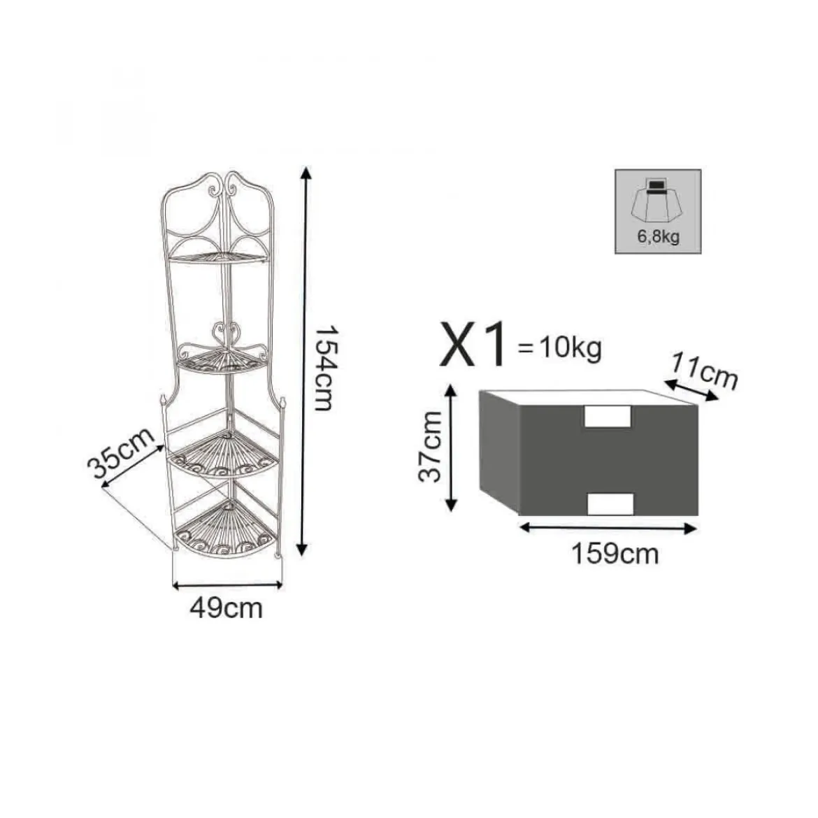 Scaffale Portapiante ad Angolo con 4 Ripiani Bianco in Metallo Antico