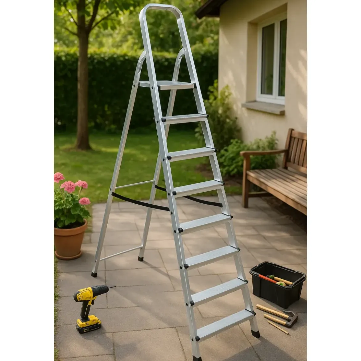 Scala 8 Gradini in Alluminio Domestica Soppalco Scalini Max 150kg Palchettone