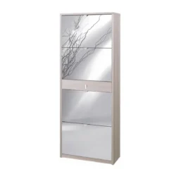 Scarpiera 4 Ante a Specchio Olmo Doppia Ribalta con Cassetto Porta Scarpe Slim