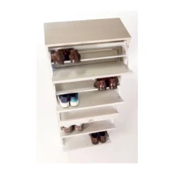 Scarpiera Bianco 4 Ante a Specchio Ribalta Doppia con Cassetto Porta Scarpe Slim