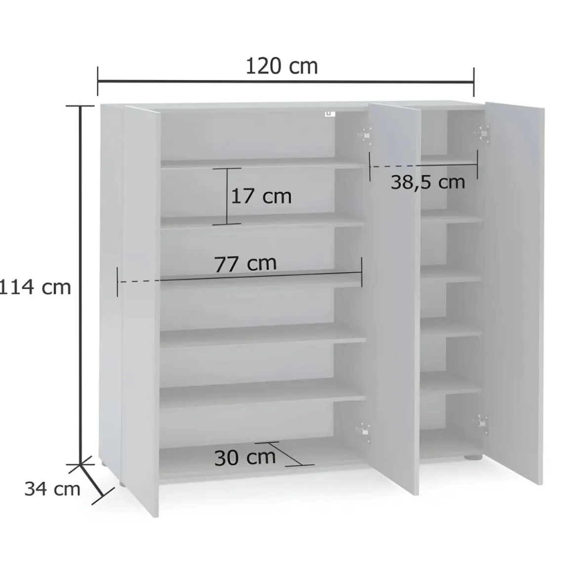 Scarpiera Grigia 3 Ante 120x34x115 cm Melaminico Laccato