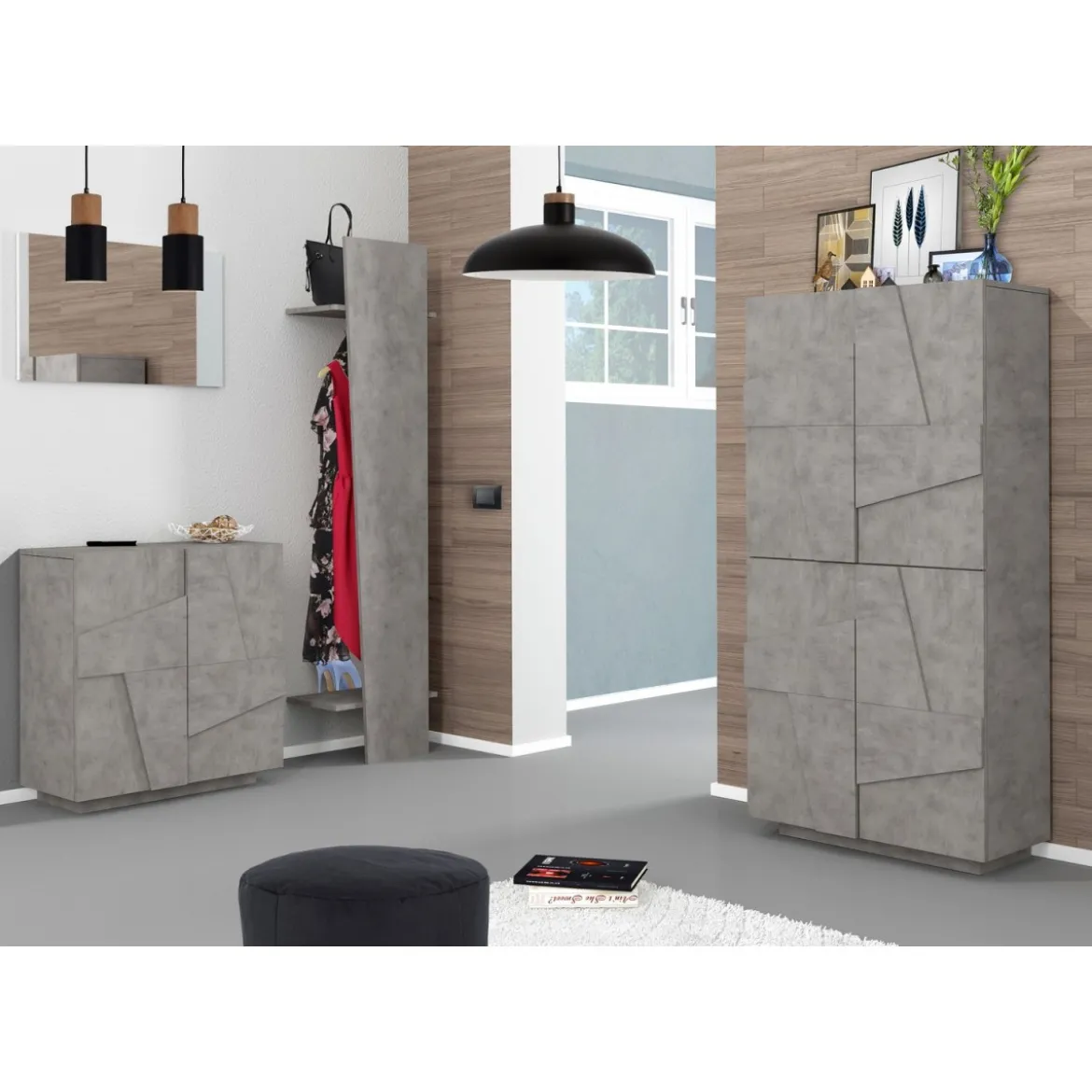Scarpiera Grigio in Legno a 4 Ante per 32 Paia di Scarpe Mobile Grande