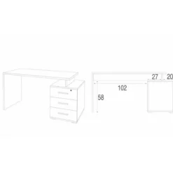 Scrivania 155 cm Noce Nero con Cassettiera in Legno Ufficio Cameretta