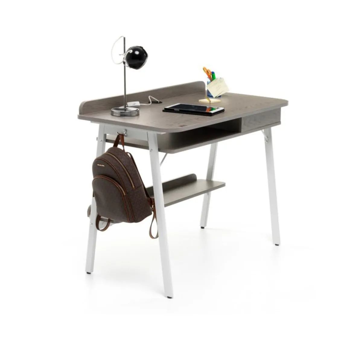 Scrivania con Cassetto in Legno Grigio Porta PC Postazione Workstation