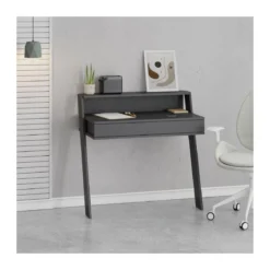 Scrivania da Parete Antracite 94x50 cm per Ufficio Coworking Bordi PVC