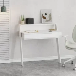 Scrivania da Parete con Cassetto Bianco Salvaspazio per Studio Ufficio