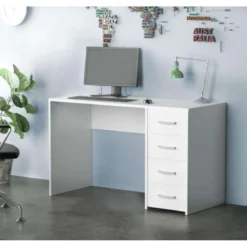 Scrivania Porta Pc in Legno Bianco per Ufficio Cameretta Bambini Cassetto