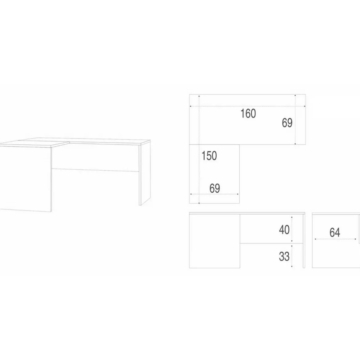 Scrivania 160x150 Legno Angolare Sinistra Noce Moderna Ufficio Studio