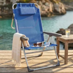 Sdraio Pieghevole Alta con Cuscino Textilene Azzurro Spiaggia Giardino
