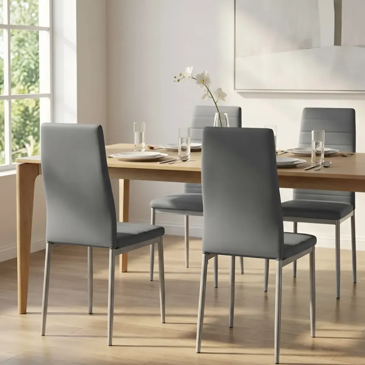 Sedia Cucina Moderna Metallo Grigio Seduta Imbottita Schienale Alto