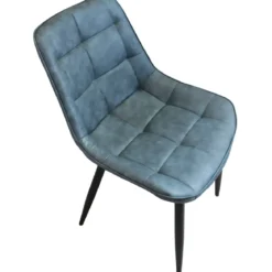 Sedia Imbottita Sala da Pranzo Seduta Ecopelle Blu Moderna Gambe Nere