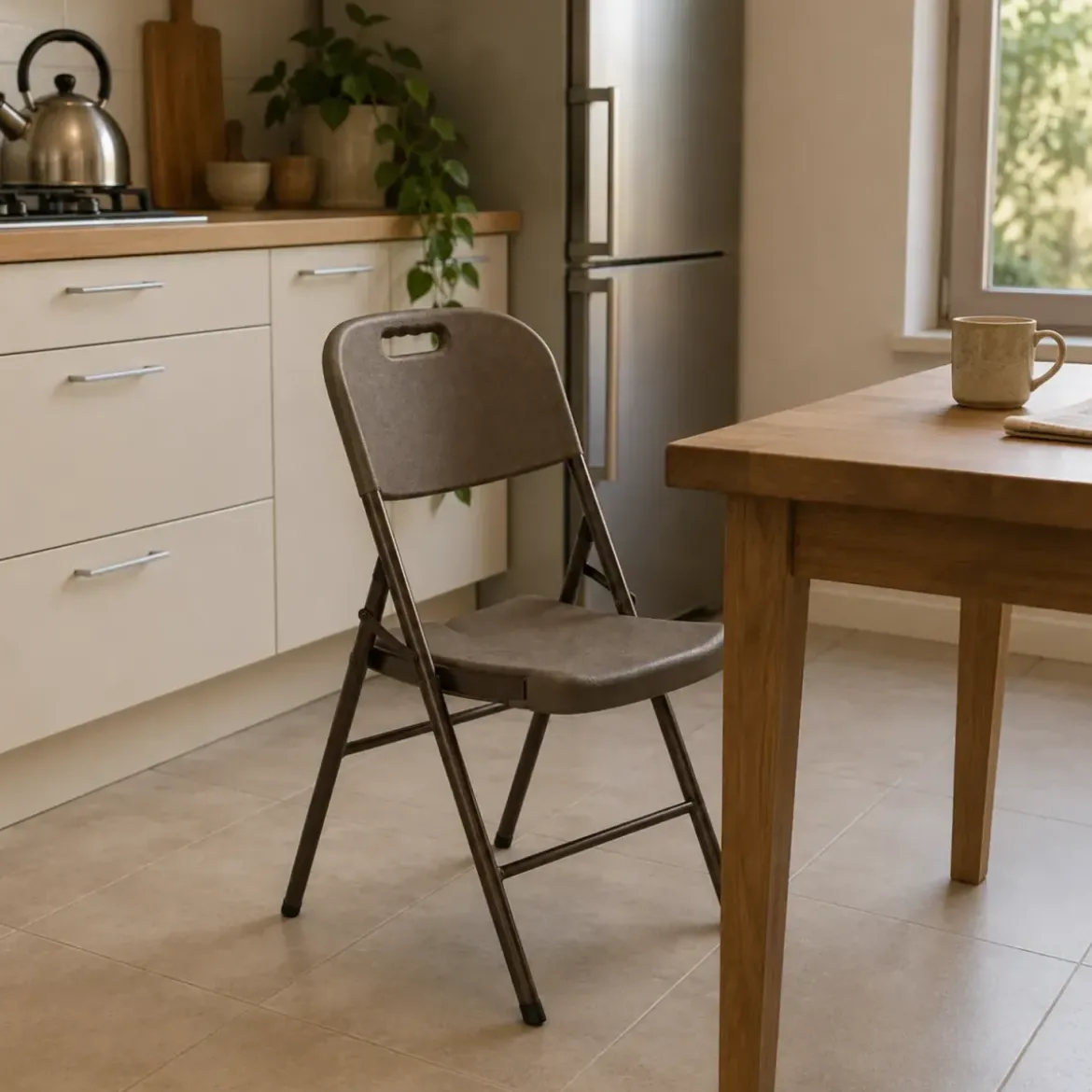 Sedia Pieghevole Noce in Acciaio e HDPE da Interno Esterno 45x50x88cm