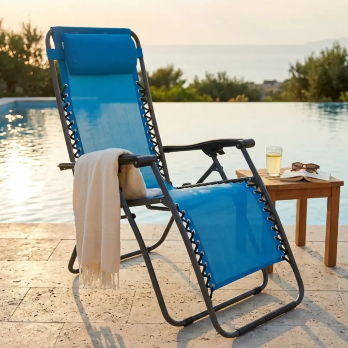 Sedia Sdraio Pieghevole in Textilene Blu da Spiaggia Giardino Balcone