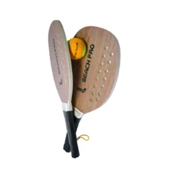 Set Beach Tennis 2 Racchette in Legno con Pallina Racchettoni da Spiaggia Mare