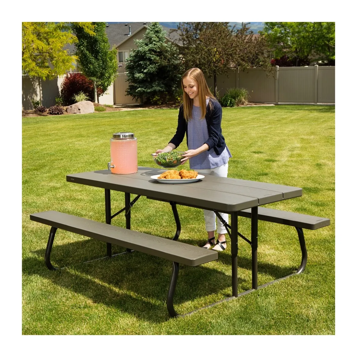 Set Birreria Richiudibile in Resina Tavolo 2 Panche Giardino Esterno Pieghevole