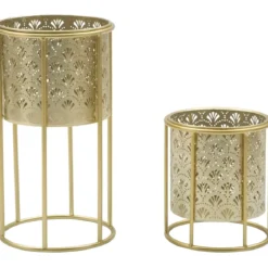 Set 2 Colonne Portavaso da Pavimento in Metallo Oro da Interno Moderno