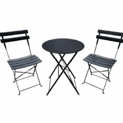 Set da Giardino Tavolo Rotondo e 2 Sedie da Esterno Pieghevoli Salvaspazio
