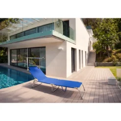 Set 2 Lettini Prendisole da Giardino Mare Pieghevoli in Alluminio Blu