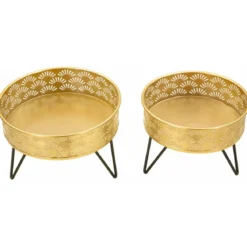 Set 2 Portavasi Bassi Metallo Nero Oro 20 e 18 cm Vasi Rimovibili