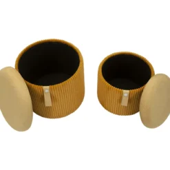 Set 2 Pouf Contenitori Imbottiti Senape Arancione per Salotto Camera