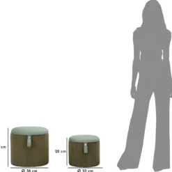 Set 2 Pouf Contenitori Imbottiti Verde Marrone per Salotto Camera