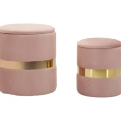 Set 2 Pouf Contenitori in Tessuto Rosa Oro Salvaspazio Salotto Camera