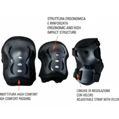 Set Protezioni Ragazzi Nero per Bici Skateboard Pattini Ergonomico