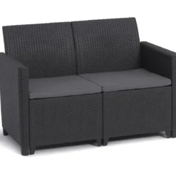 Set Salotto da Giardino Rattan Sintetico Grafite con Cuscini 4 Posti